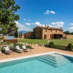 Pavimenti da esterno in WPC Déco Ultrashield attorno alla piscina di un casale